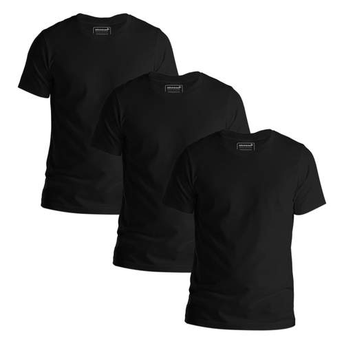 Men's 3 Pack 6 Pack 12 Pack Multipack Short Sleeve Crewneck Soft Cotton Black T-Shirt - StitchGreen