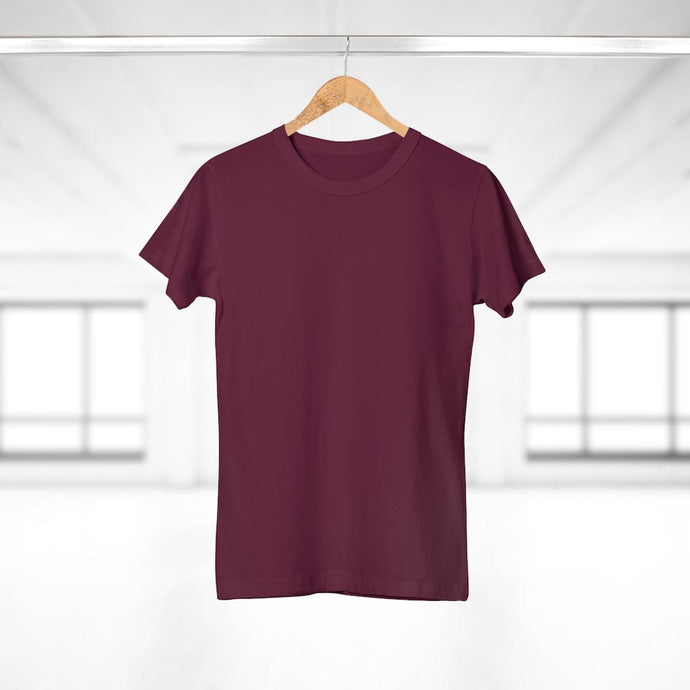 StitchGreen Women's Round Neck 100% Cotton 180 GSM Maroon T-Shirt - StitchGreen
