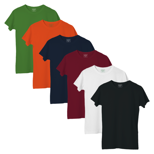 StitchGreen Women's 6 Pack Multicolor Package on 180 GSM Basic 100% Cotton Half Sleeve T-Shirt - StitchGreen